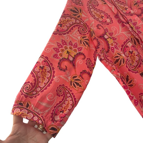 Liz Claiborne women’s paisley print pleated button‎ down 3/4 sleeve blouse large - Picture 6 of 6